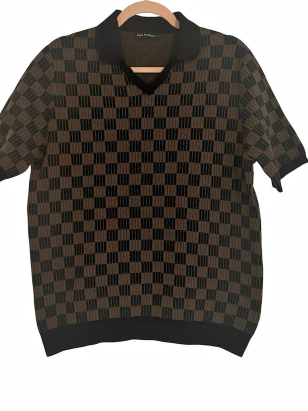 Paul Fredrick Men's Geometric Knit Polo in Brown & Black